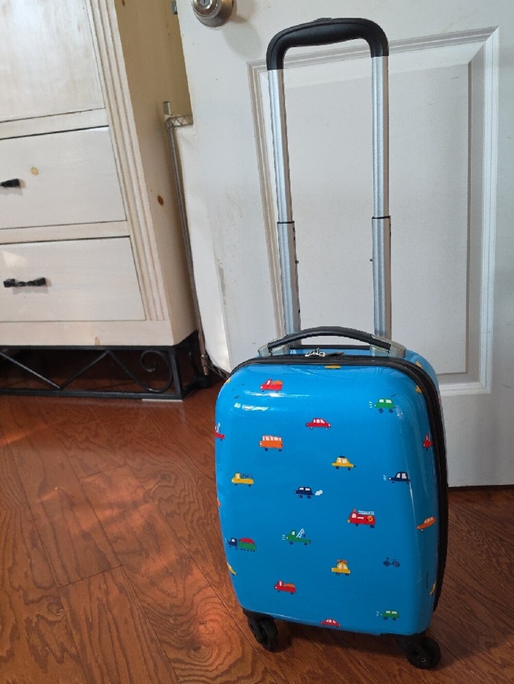 Marshalls Bright Blue Kids Rolling Suitcase with Colorful Car Print - Picture 3 of 14